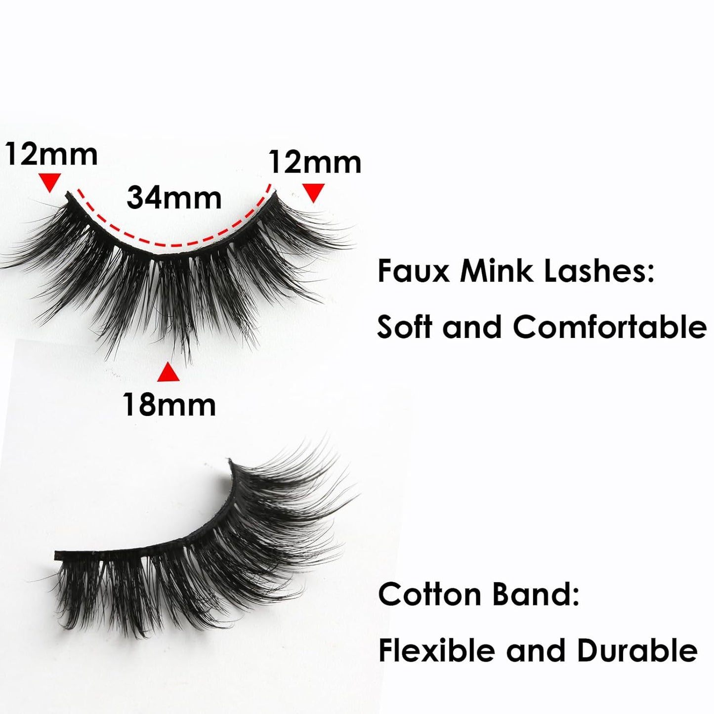 SUNWELL False Eyelashes 18mm Mink Lashes 8D Fluffy Faux Mink Lashes Strip Eye Lashes Soft Reusable Full Volume Fake Eyelashes 10 Pairs Pack