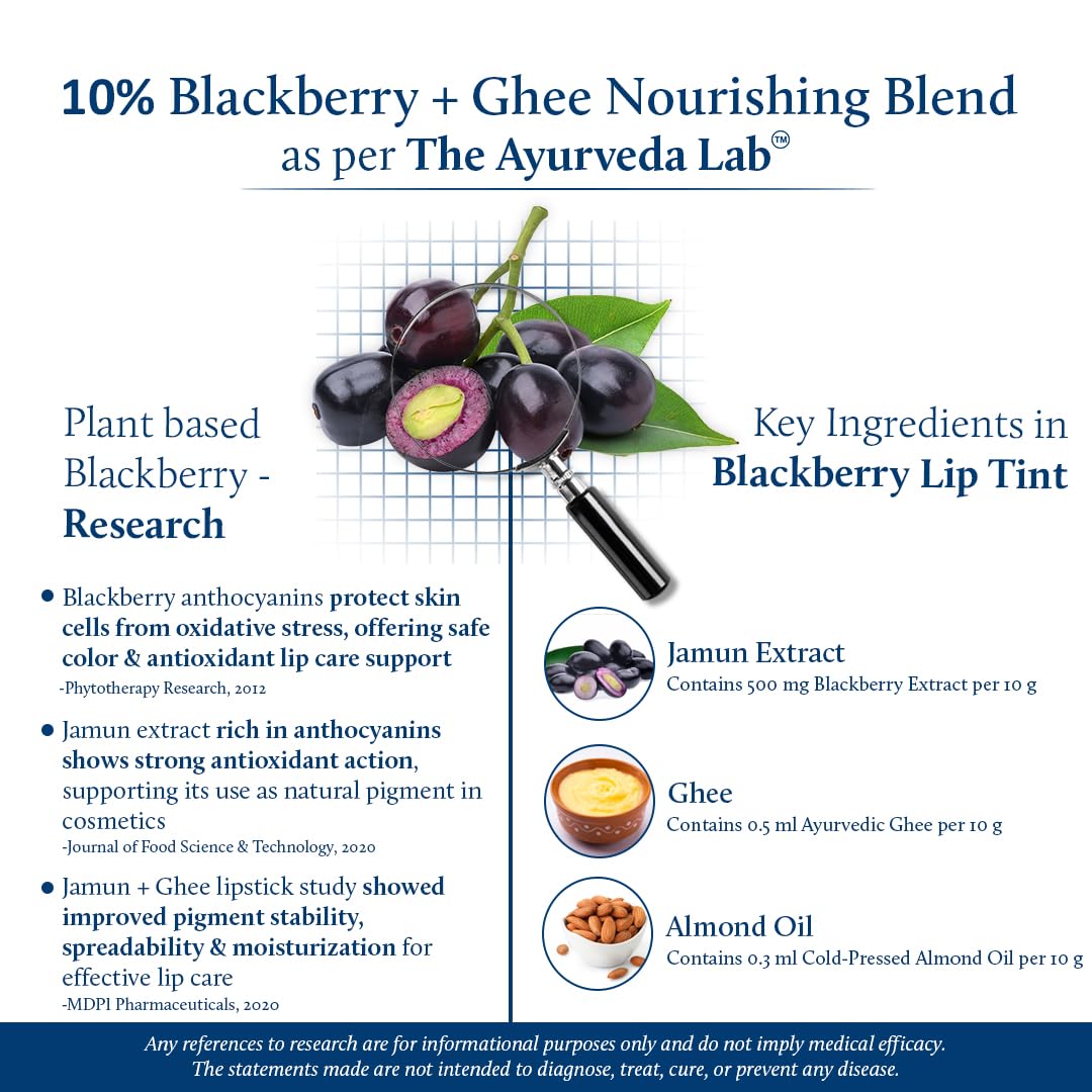 Blue Nectar Lip Tint Stain for Luscious Tinted Lips | Natural Blackberry Lip Moisturizer for Dry Skin | Organic Lip, Cheek & Eye Tint (0.35 Oz)