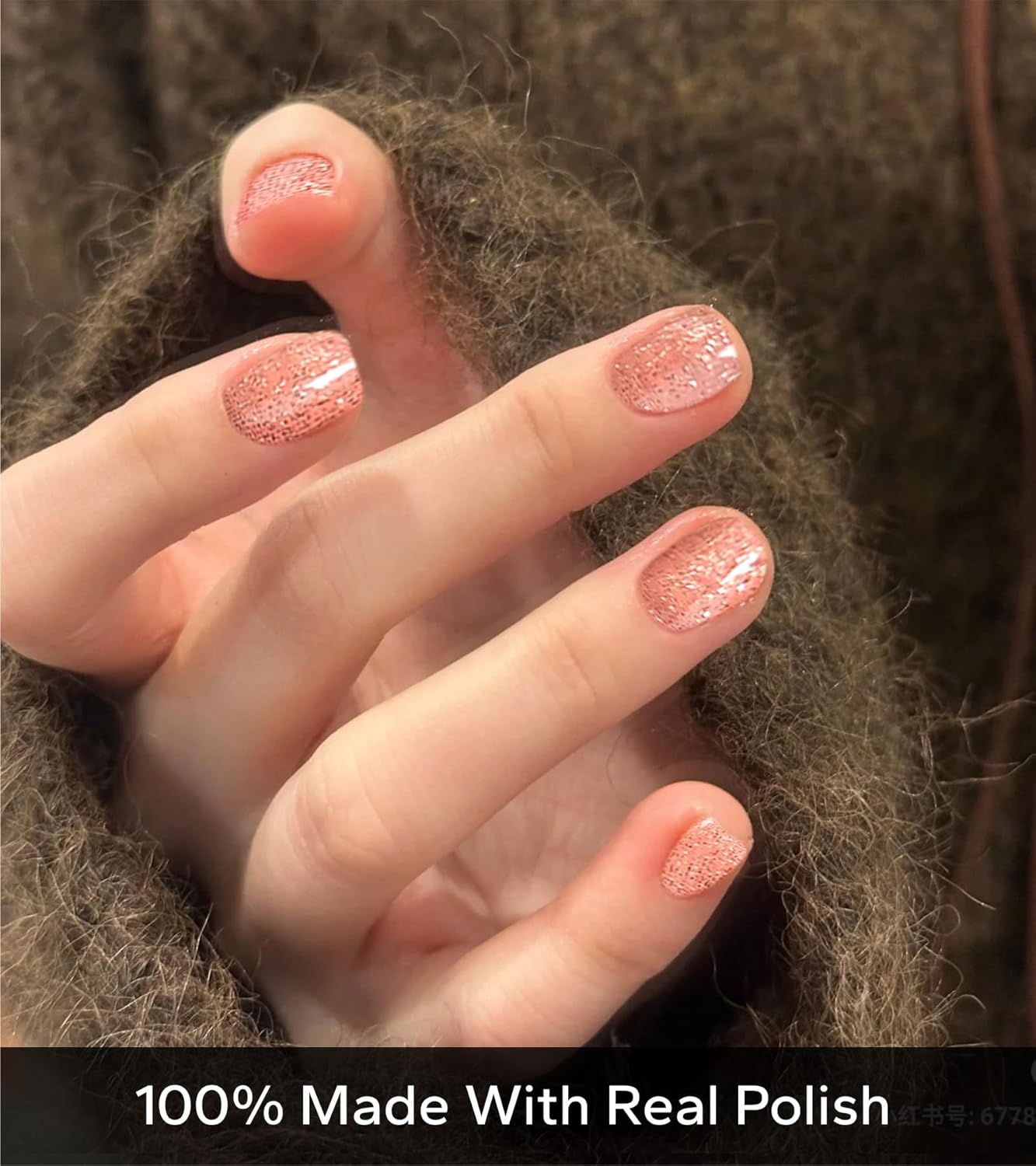 Nail Polish Strips, 20Pcs Salon Quality Gel Nail Stickers, Easy Long Lasting Wraps for Short Nails no UV Light Needed (Glitter Cinnamon)