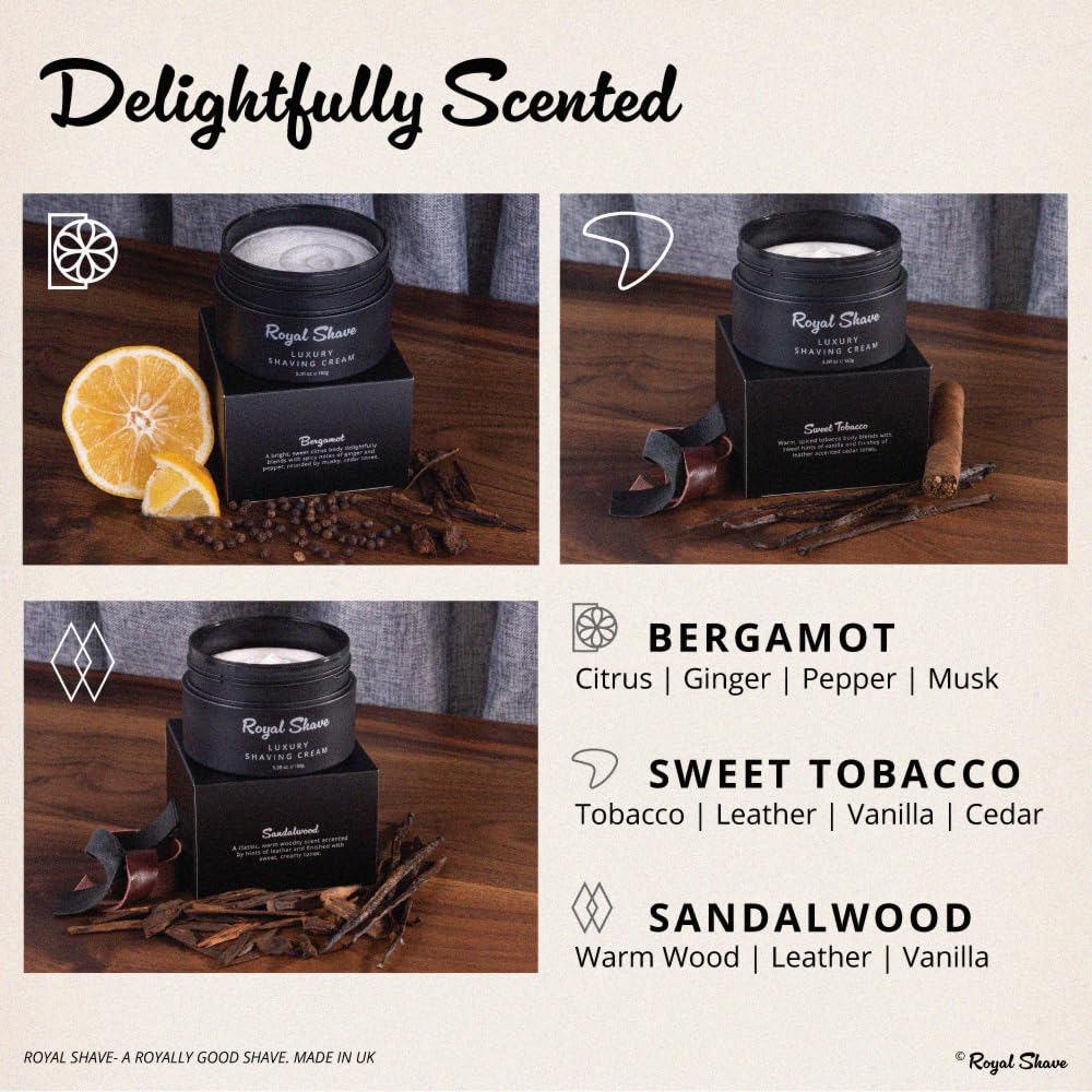 Luxury Shaving Cream for Men by Royal Shave, Rich, Soothing, Moisturizing, Hydrating & Nourishing Cream for Smooth, Close Shave (Made in UK) Sandalwood