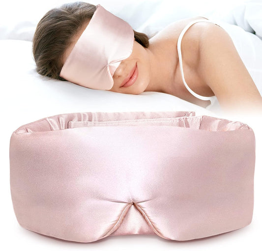 LitBear Silk Sleep Mask for Side Sleeper, Eye Mask Sleeping for Women Men 100% 22 Momme Pure Mulberry Silk, Face-Hugging Padded Eye Cover for Sleeping with Adjustable Band (Pink)