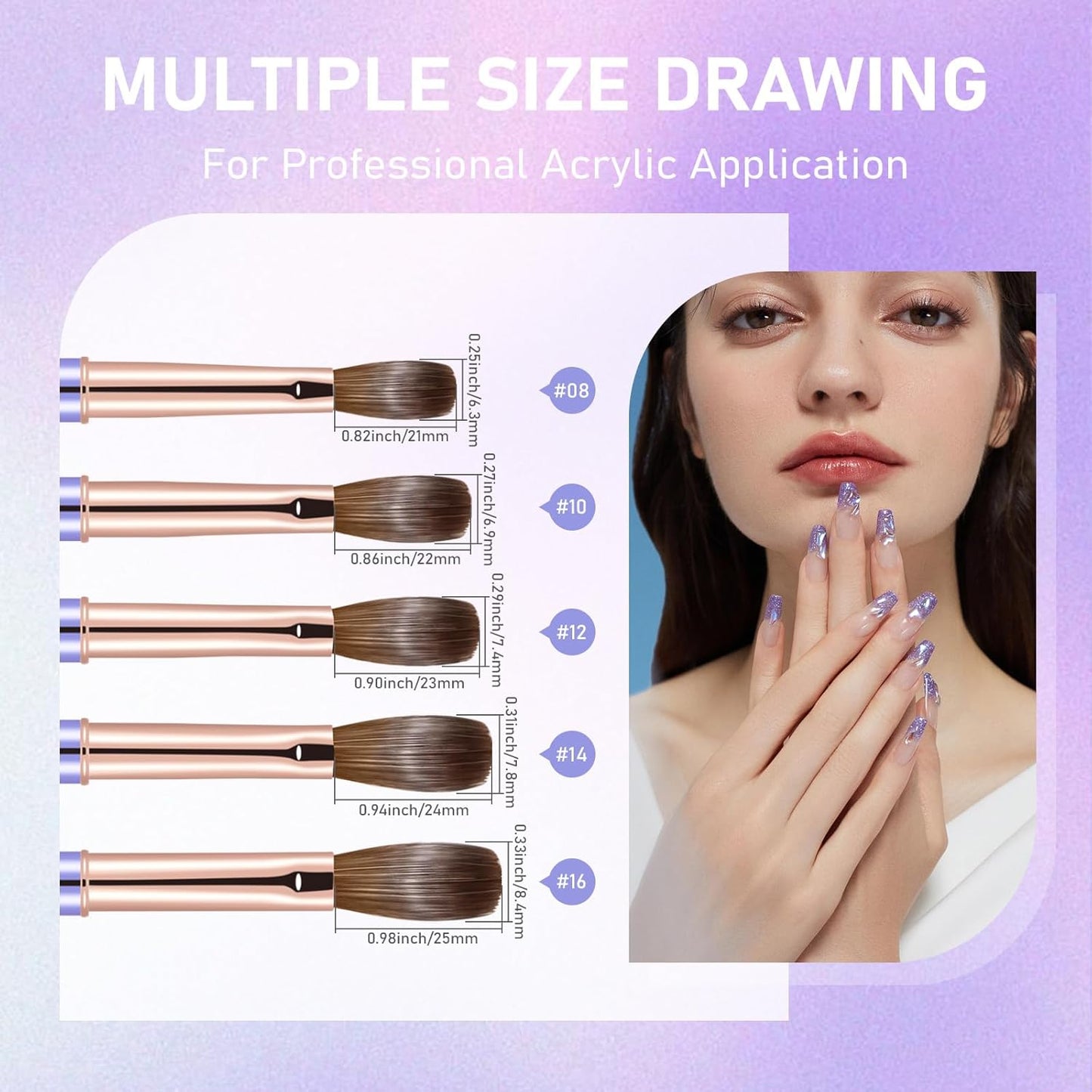 Acrylic Nail Brush Size #14, KEMEISI 100% Pure Kolinsky Nail Art Brushes Sturdy Handle Oval Shaped Acrylic Powder Nail Design Tools for Professional Manicure DIY Home Salon (Purple)