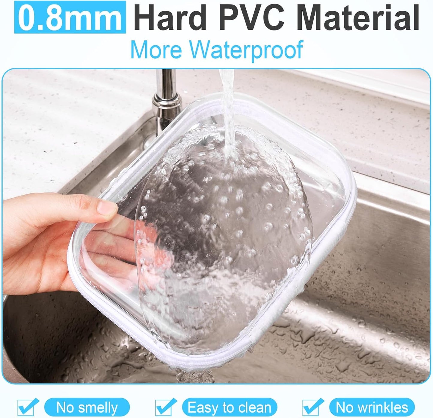 Sanwuta 6 Pcs Clear Hard Zipper Case Pencil Pouches Hard Plastic Zipper Pouches Makeup Bag Transparent Cases for Snacks Plastic Storage Organizer Box for Travel(Assorted Color,7.87 x 5.9 x 2 Inch)