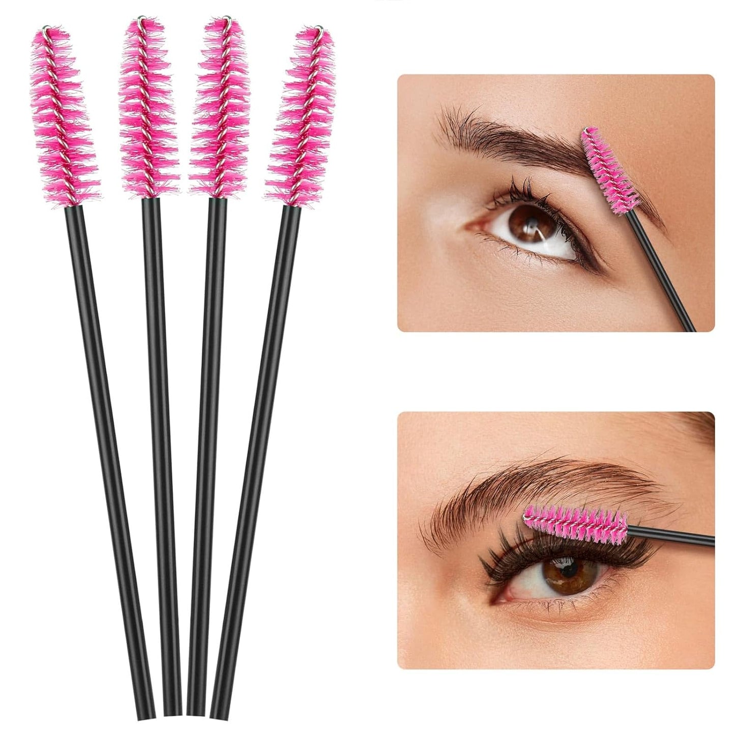 BTYMS 500 Pieces Disposable Mascara Wands Eyelash Brush Brow Brushes Applicators Lash Spoolies for Eye Lash Extension - Rose Pink