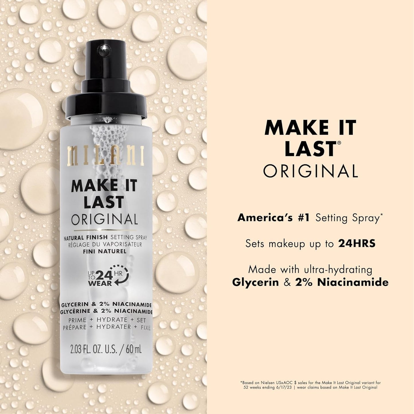 Milani Setting Spray + Primer, Make It Last Original - Natural Finish with Niacinamide for Hydration & Make It Last Dewy - Dewy Finish Moisturizing Formula for Glow on the Go - 2 Pack