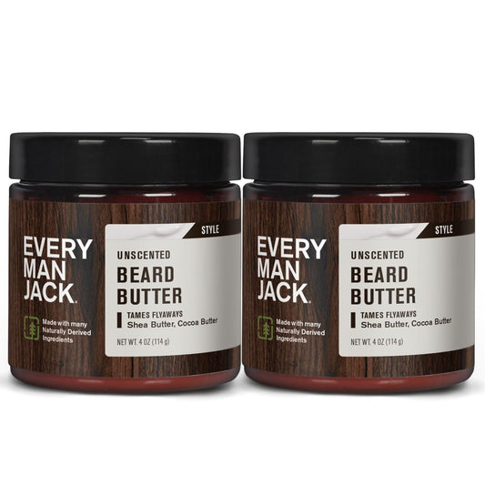 Every Man Jack Unscented Beard Butter - Fragrance Free for Sensitive Skin - Rejuvenates, Hydrates, and Styles Dry, Unruly Beards - Naturally Derived with Shea Butter and Coconut Oil - 4oz (2 Pack)