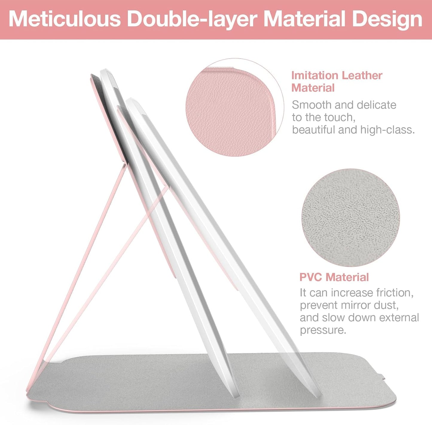 Kintion Travel Makeup Mirror, Portable LED Lighted Makeup Mirror, 360° Rotation Touch Screen Vanity Mirror, 60 LEDs, 3-Color Dimmable Lighting, Rechargeable Tabletop Folding Cosmetic Mirror, Pink