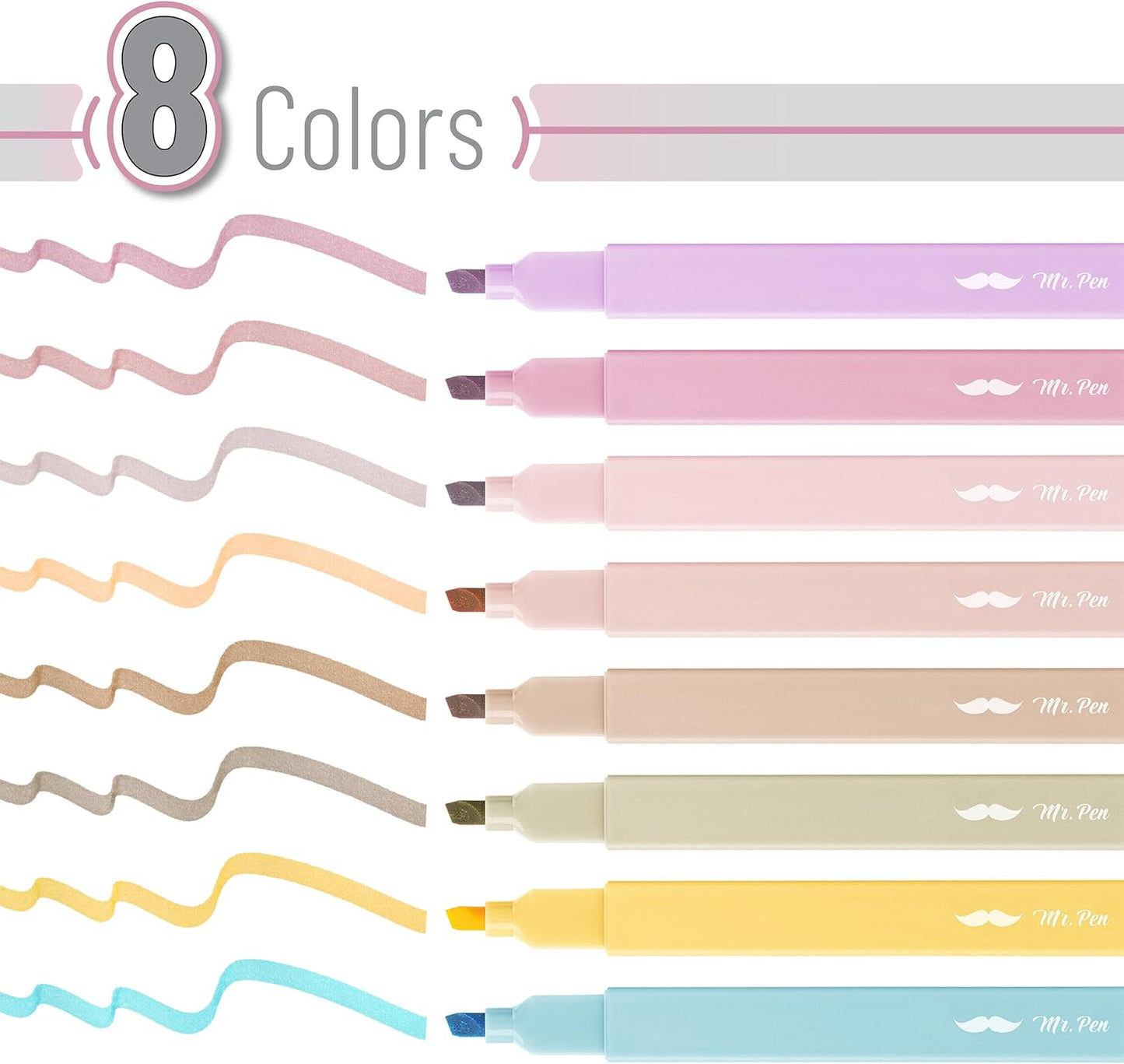 Mr. Pen- Aesthetic Highlighters, 8 pcs, Chisel Tip, Neutral Colors, Cute Highlighters Assorted Colors