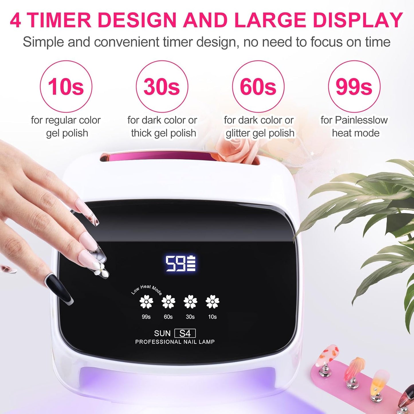 UV Nail Lamp, 288W 8 Hours Super Long-Lasting 15600mAh Professional Cordless UV LED Lamp for Nails 66Pcs Lamp Beads Automatic Sensor Gel Nail uv Light for Nail Art at Home and in Salons Pink