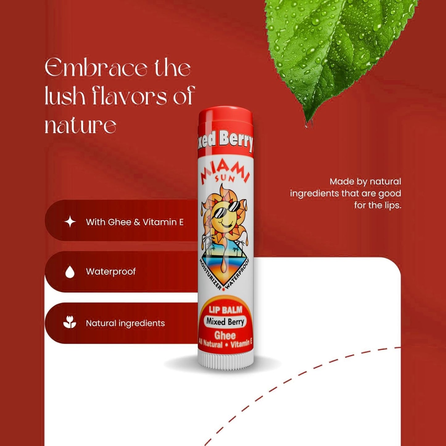 Miami Sun Natural Ghee Lip Balm, Hydrating Lip Treatment with Shea Butter & Beeswax, Organic & Non-Toxic, Best for Dry, Chapped Lips - Moisturizing, Healing, Chemical-Free Lip Care (4 Count, Variety)