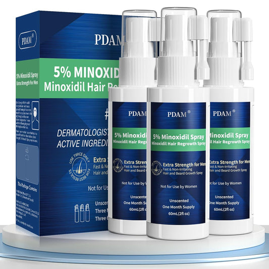 Minoxidil for Men Hair Growth Spray - 5% Topical Minoxidil for Hair and Beard Growth, Extra Strength Hair Regrowth Treatment for Hair Loss & Thinning Hair, 2 Fl Oz (60ml) *3