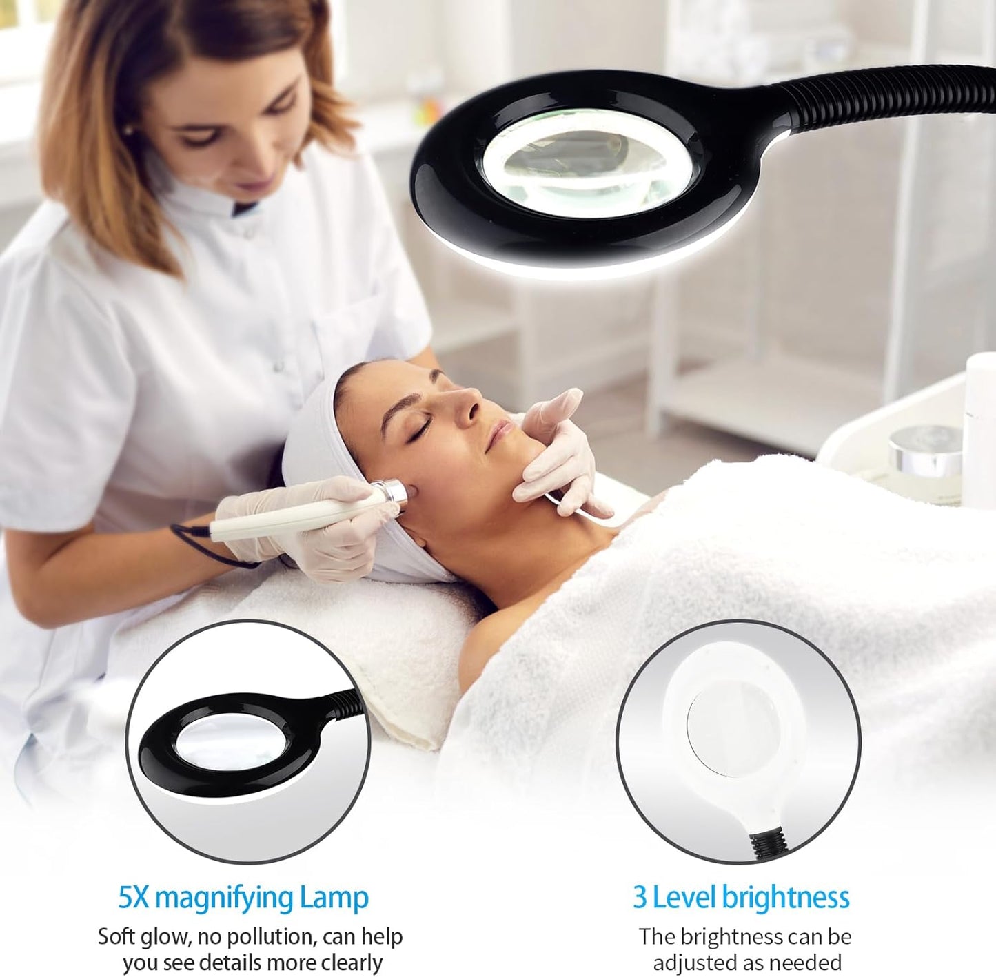 Professional Facial Steamer on Wheels, 2-in-1 Facial Steamers with 5X Magnifying Lamp, Facial Steamer for Facial Deep Cleaning, Facial Humidifier for Spa, Salon and at Home Use