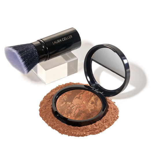 LAURA GELLER NEW YORK Baked Balance-n-Brighten Foundation with Kabuki Brush Makeup Set, Deep
