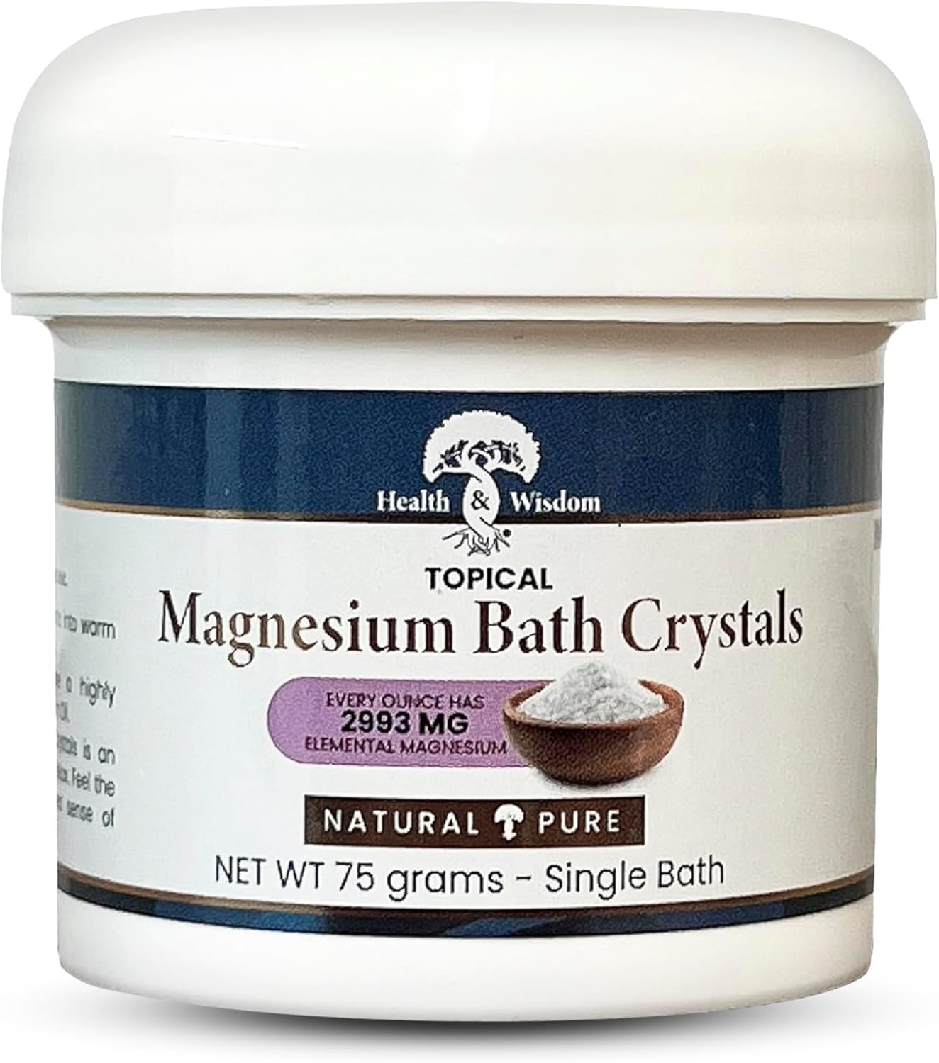 Health and Wisdom Magnesium Bath Crystals - Bath Salts with High Concentration & Enhanced Absorption for Muscle & Joint Relief - Dead Sea Sourced - Unscented - 2.6 oz - Single Use