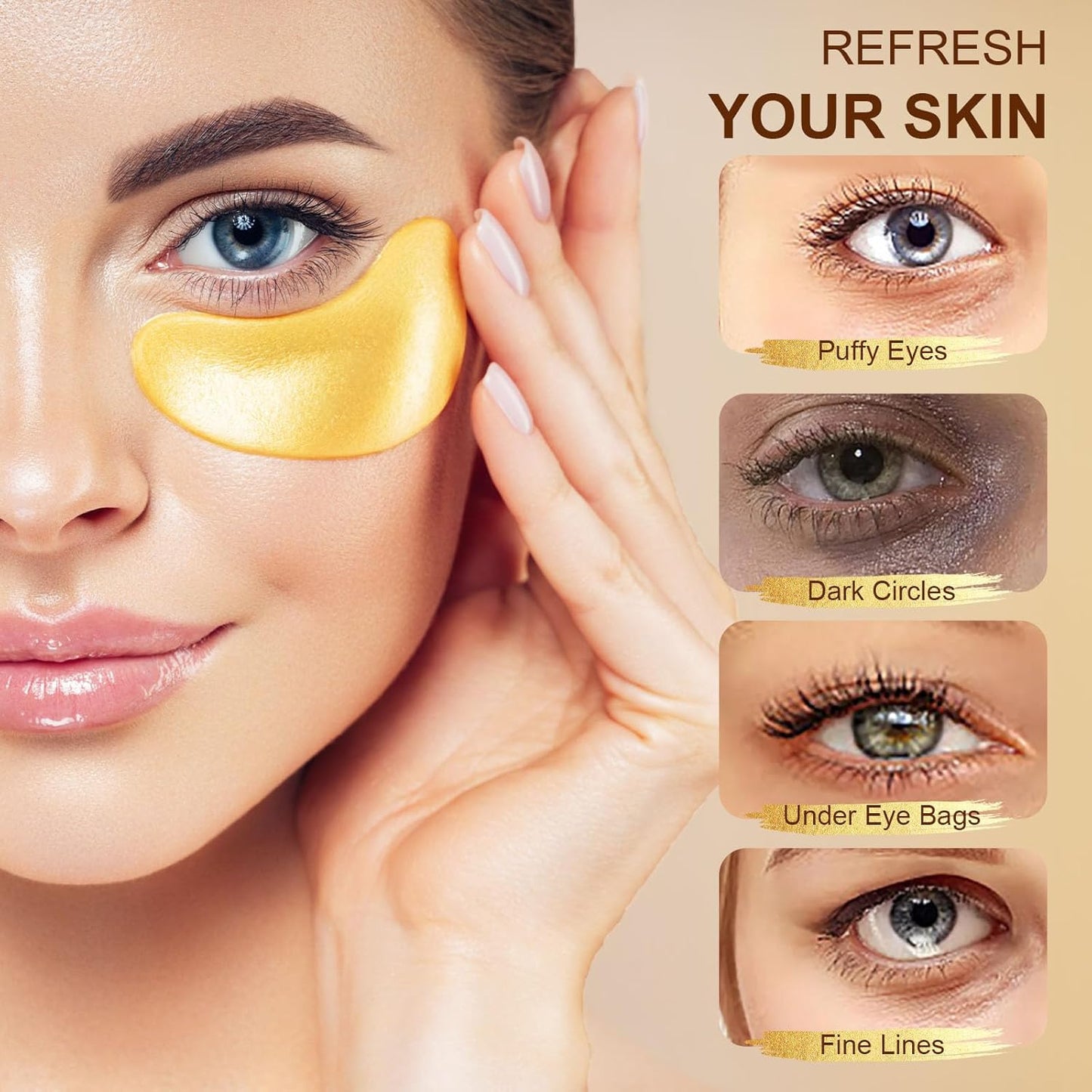 10Pairs 20Pcs 24K Gold Under Eye Patches, Collagen Eye Masks for Dark Circles and Puffiness, Reduce Wrinkles and Puffy Eyes, Refresh Your Skin, Women Skincare Eye Treatment Products