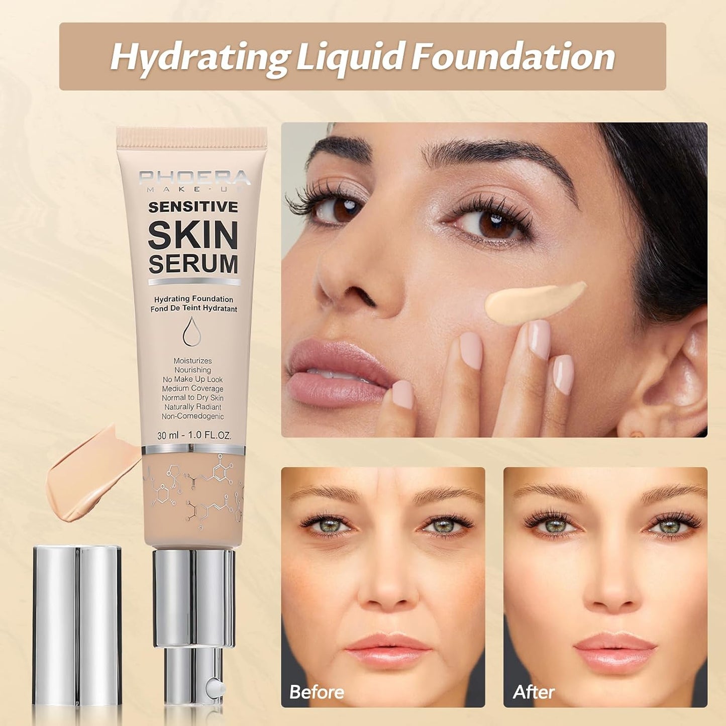 Phoera Foundation Makeup,Flawless Soft Matte Full Coverage with Matte Finish,Hydrating Serum Foundation,Face Makeup for Normal and Dry Skin(N02 Nude+N02 Nude)