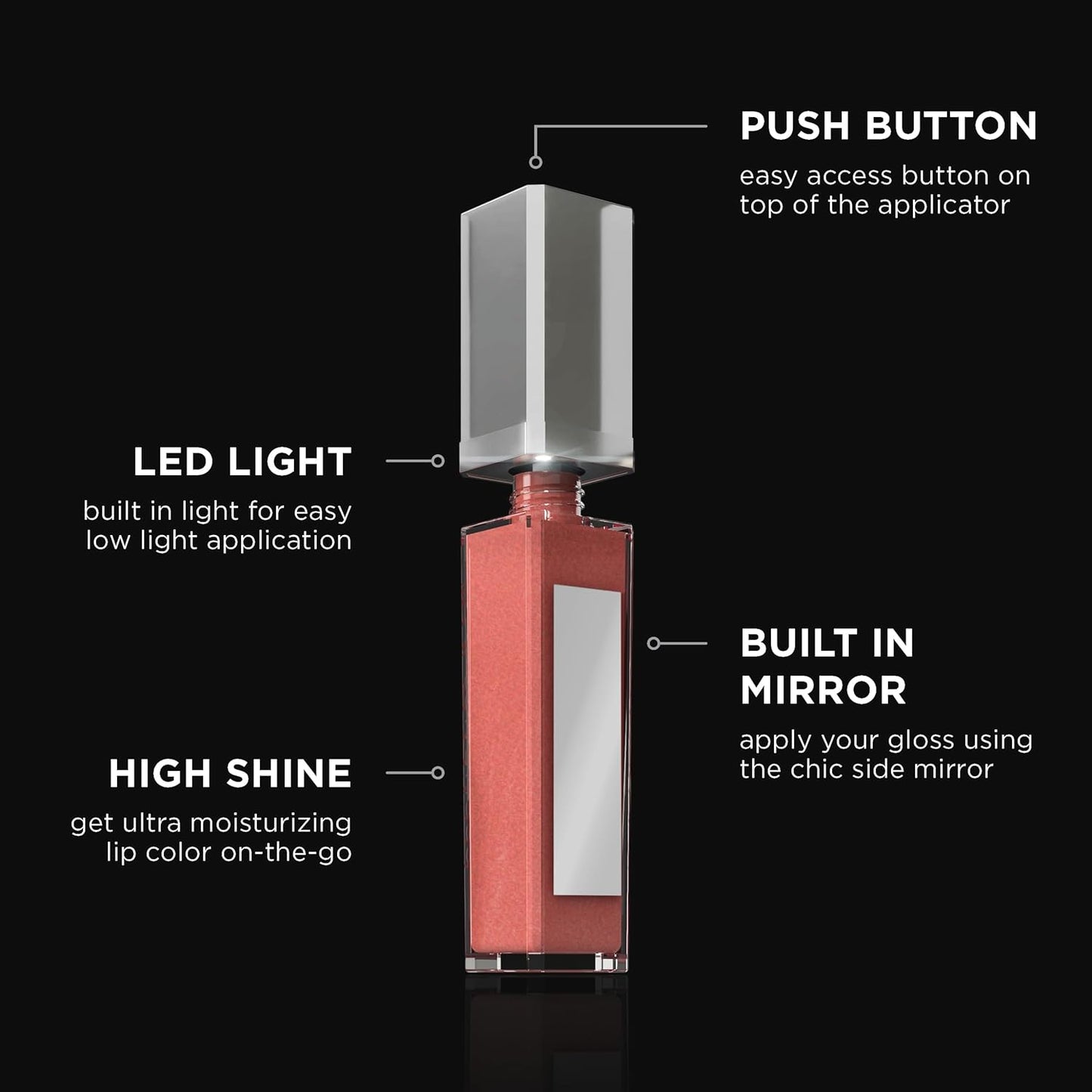 Pure Cosmetics Pure Illumination Lip Gloss - LED-lit Applicator w/Side Mirror - Non-Sticky, Moisturizing & Hydrating Lip Glosses - Soothes & Heals Dried Chapped Lips (Ooh La La)
