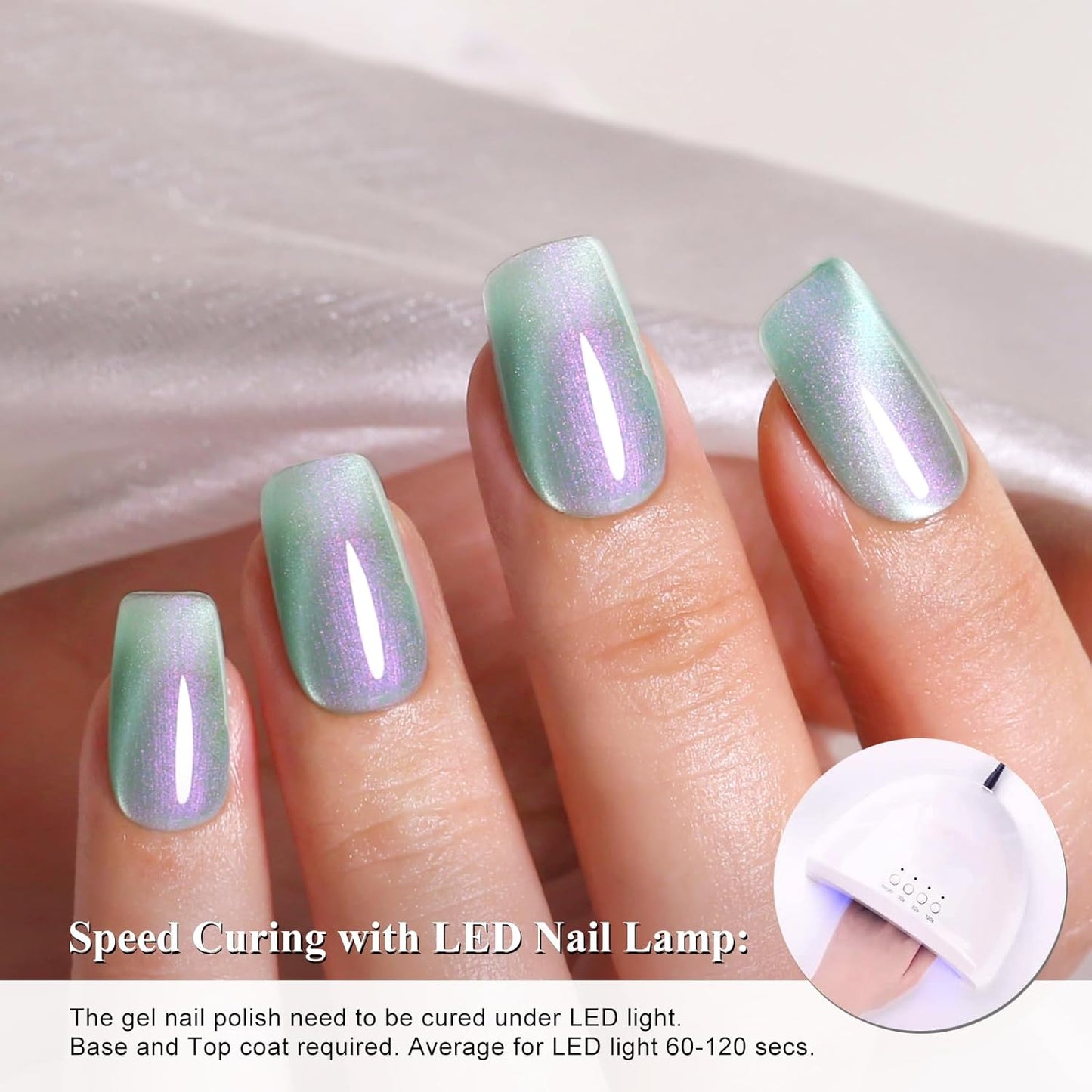 Imtiti Aurora Cat Eye Gel Polish, Pearl Cyan Purple Guava Holographic Glitter Magnetic UV Soak Off Gel Nail Polish (0.34 Fl Oz-992)