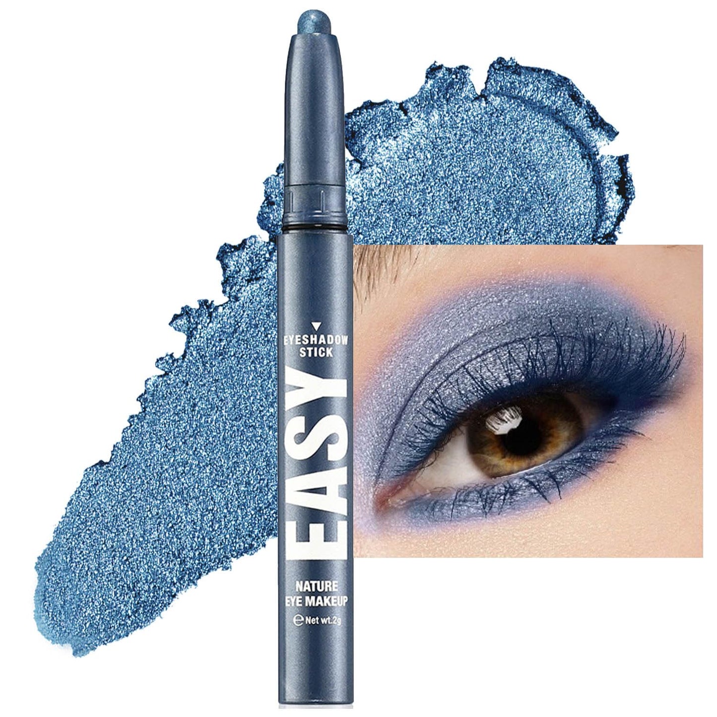 Blue Eyeshadow Stick Shimmer Cream Single Eyeshadow Pencil Makeup, High Pigmented Crease-proof Eye Shadow Brightener Stick, Hypoallergenic Waterproof Long Lasting Eye Highlighter stick(B-22#)