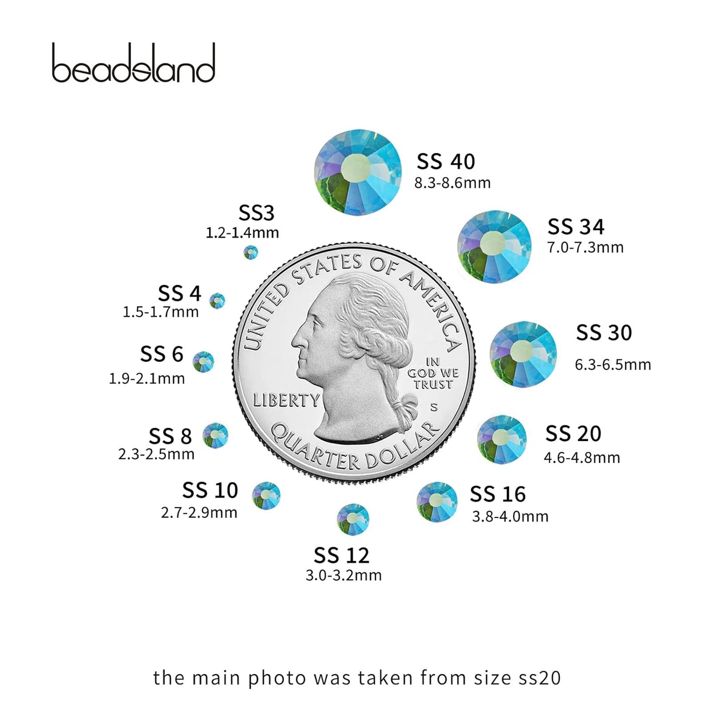 Beadsland 2880pcs Flat Back Crystal Rhinestones Round Gems for Nail Art and Craft Glue Fix,Aquamarine AB,SS4,1.5-1.7mm