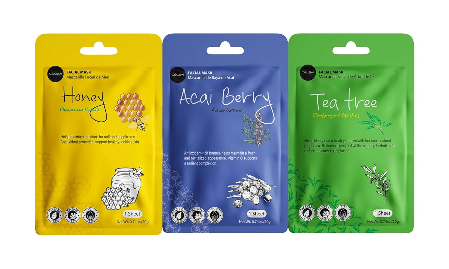 Celavi Essence Facial Sheet Face Mask Variety Set Classic Authentic Korean Moisturizing Skincare (Variation 1, 12 Count (Pack of 2))