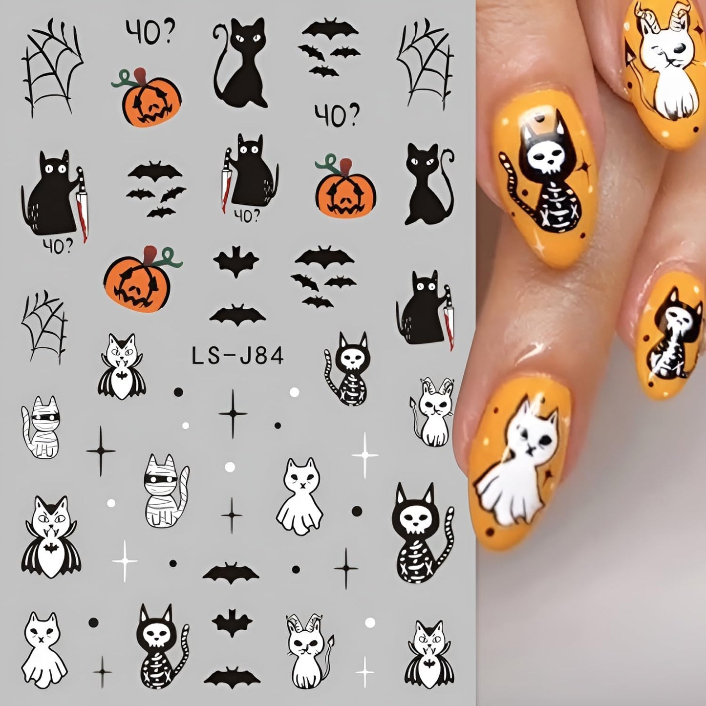 12 Sheets Halloween Nail Stickers for Nail Art 3D Self Adhesive Halloween Nail Decals Cute Ghost Nail Art Stickers Pumpkin Nail Design DIY Manicure Cat Bat Nails Supplies for Women Girls