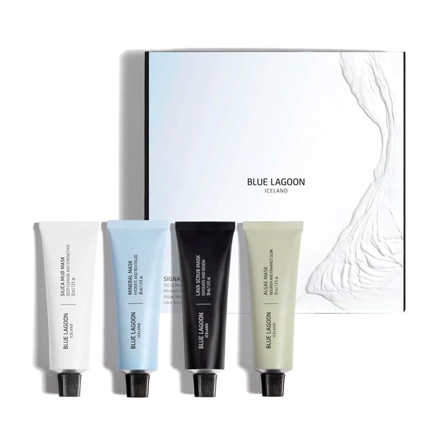 Blue Lagoon Signature Masks Travel Set, Includes Facial Mask Targeting Hydration, Calmness, Exfoliation & Nourishment, Leaving Skin Glowing and Radiant, 4 pack Skincare Gift Set