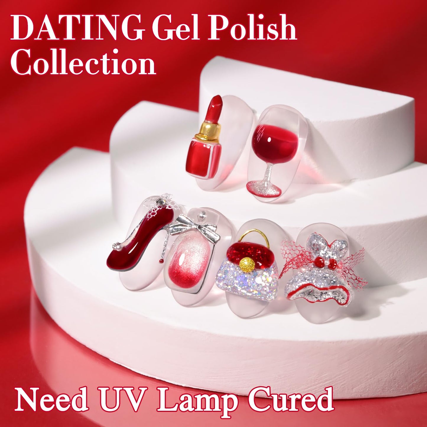 Double Rhythm 6 Pcs 15 ML Gel Polish Set Same Color Same Bottle Soak Off Gel Polish Kit Nail Art Manicure Salon DIY at Home for Women (Jelly Burgundy Red Glitter Silver -T6-56)