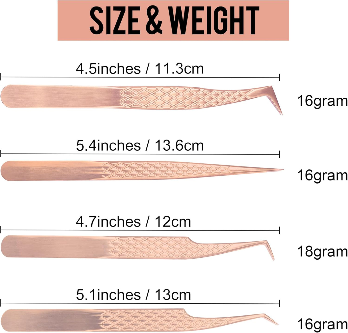 Fiber Tip Lash Tweezers For Eyelash Extension 4 Pcs Tweezers Professional Artist Tech Work Kit Tools,Best Volume Eyelash Lashes Extensions Precision Supplies Volume Boot 90 45 Degree(Rose Gold)
