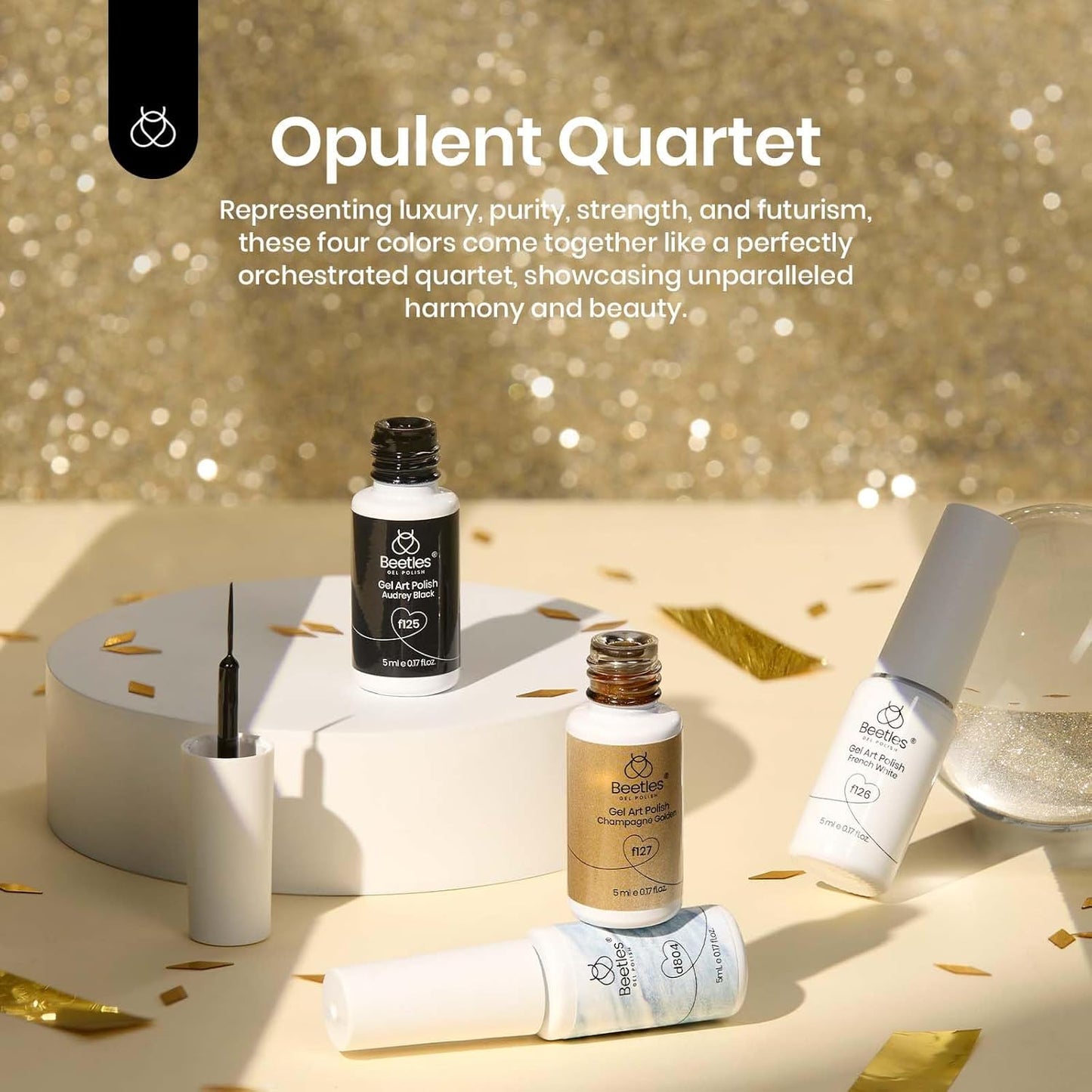 Beetles Gel Liner Nail Polish Set 10ml, 4 Pcs Nail Art Liner Gold Glitter Silver Black White Gel Polish Kit, 3D Mirror Gel Painted Glossy Swirl French Chrome Effect Nail Design Gift for Women