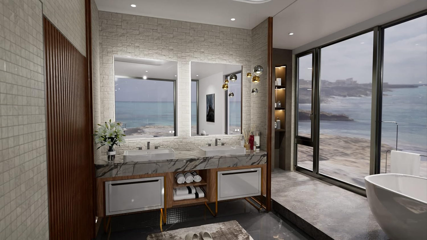 TETOTE 24 x 32 Inch LED Backlit Bathroom Vanity Mirror,Anti-Fog,Dimmable,CRI90+,Touch Button,Water Proof,Horizontal/Vertical Wall Mounted with Light