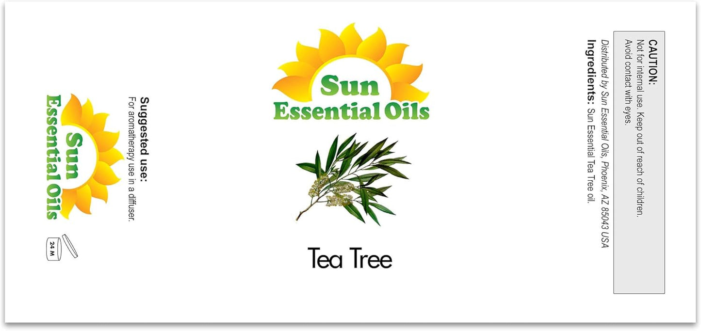 Sun Essential Oils - 2 oz Tea Tree Essential Oil for Skin, Hair, Scalp, Diffuser, Humidifier & Aromatherapy Massage - Scent for DIY Soap, Candle, Shampoo & Lotion Making at Home