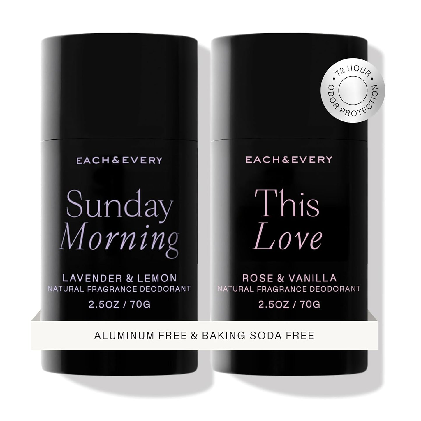 Each & Every Aluminum Free Deodorant for Women & Men, Lavender & Lemon + Rose & Vanilla - All Natural Deodorant for Sensitive Skin, EWG Verified - Clean, Baking Soda-Free, Plant-Based - 2.5oz, 2 Pack