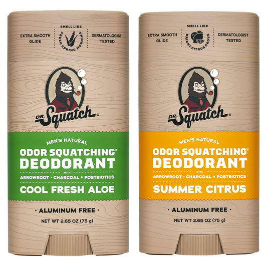 Dr. Squatch Natural Deodorant for Men - Odor-Squatching Aluminum Free - Summer Citrus & Cool Fresh Aloe (2.65 oz, 2-Pack)