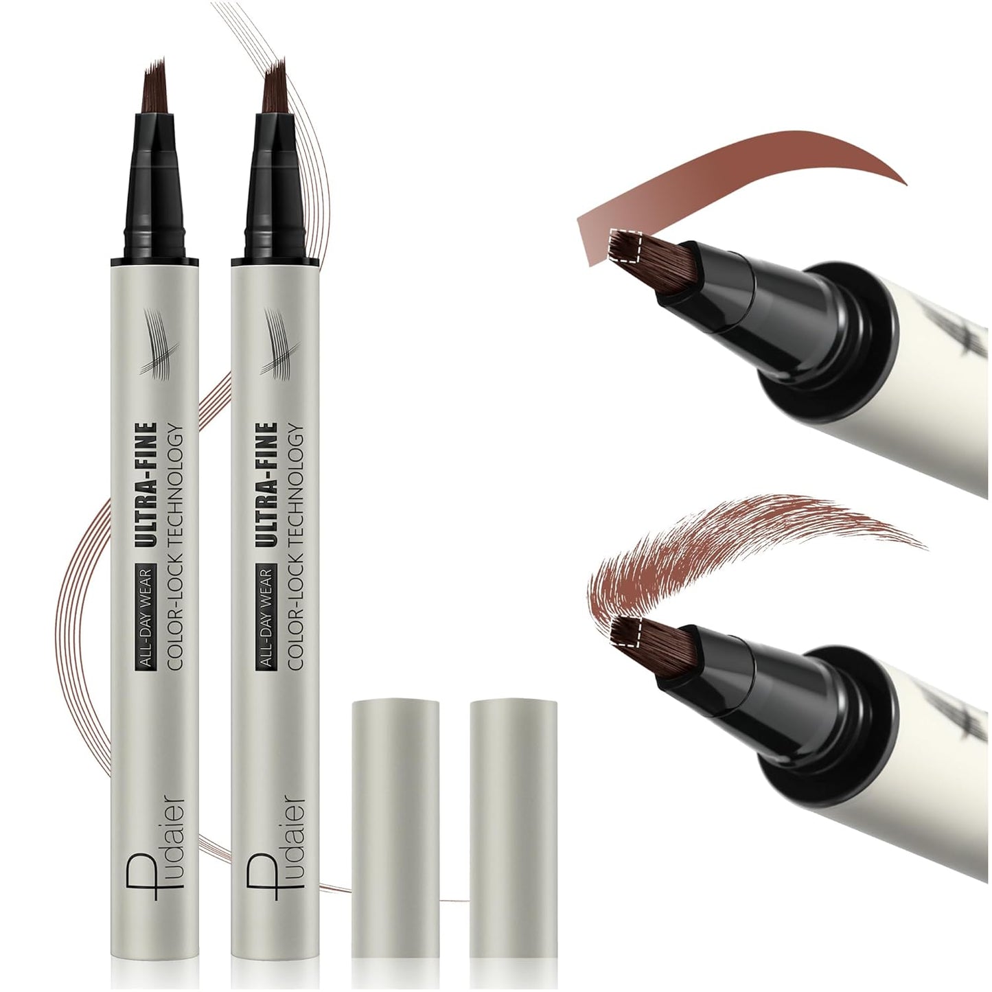2 Pack Microblading Eyebrow Pen and Brow Tint for Women with Angled Brush & Dip to Effortlessly Create Natural Hair Like Brows, Waterproof Fast Eye Brow Makeup Pencil, Last All Day (Taupe)