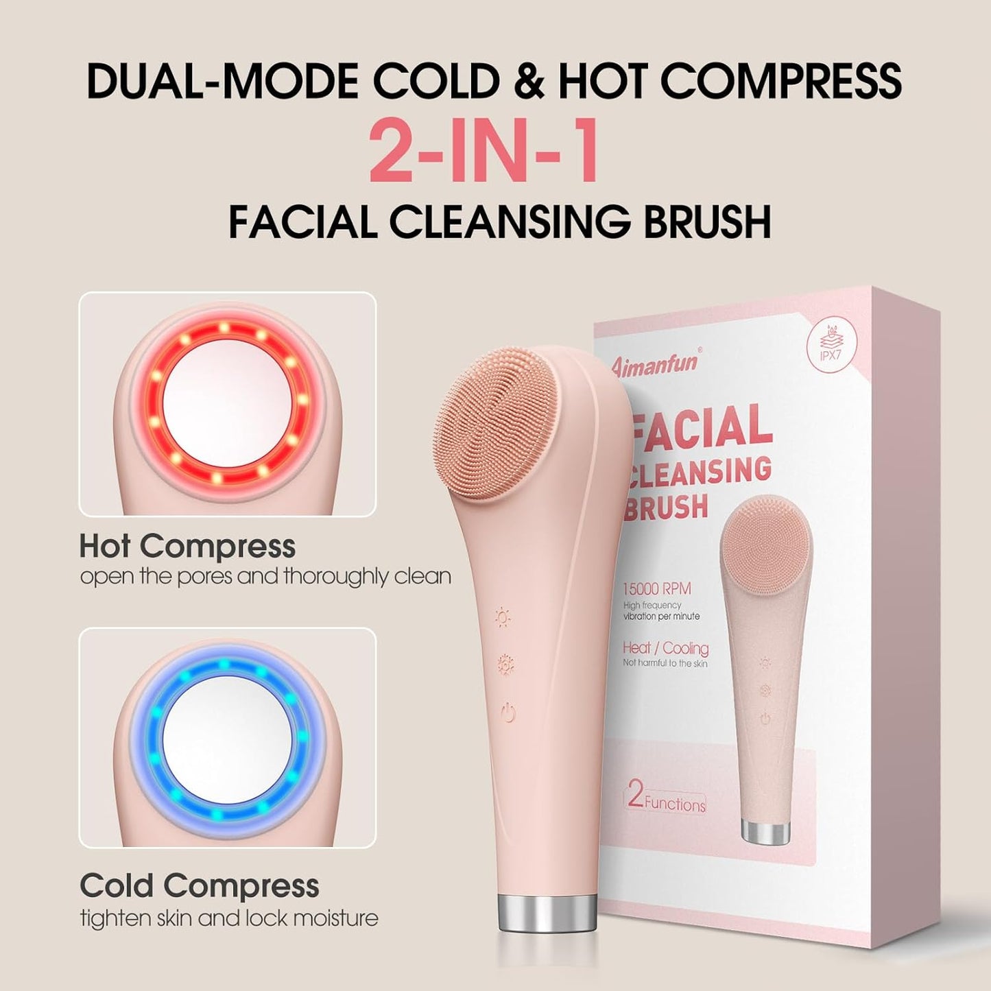 Facial Cleansing Brush,Silicone Face Scrubber,Pore Scrubber for Women Men,IPX7 Waterproof Exfoliating Face Brush,Rechargeable Electric Face Scrub,Pink