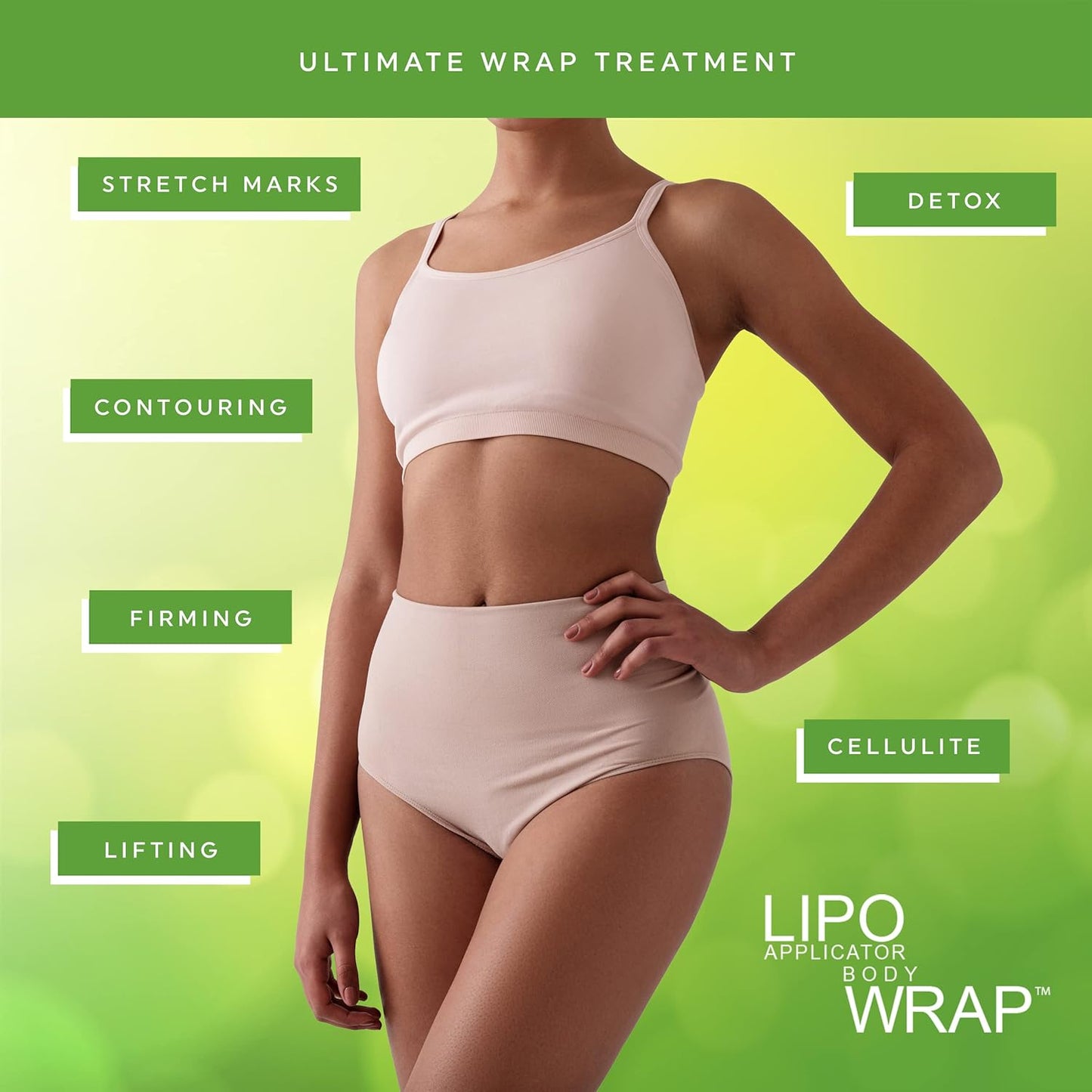 Ultimate Lipo Body Wrap With Guarana, Green Tea, and Seaweed Wraps Works for Stomach Belly Legs Arms Abdomen Skin Elasticity and Resiliency. (8 Wraps)