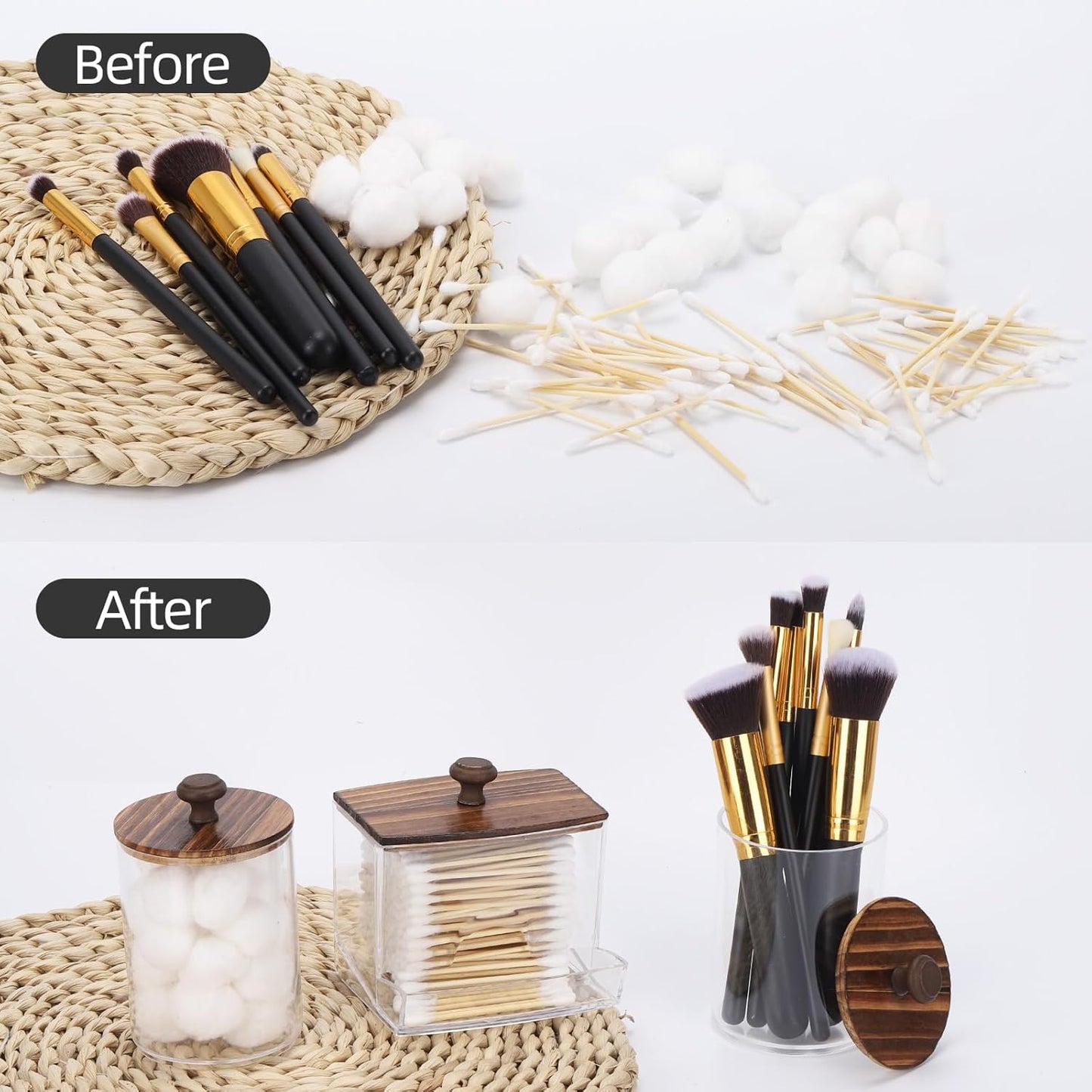 Tbestmax Qtips Holder Bathroom Container, 10oz Big Qtips Dispenser Cotton Ball Holder, Clear Plastic Apothecary Jar Organizer for Storage Cotton Swab, Cotton Round Pads, Floss Picks