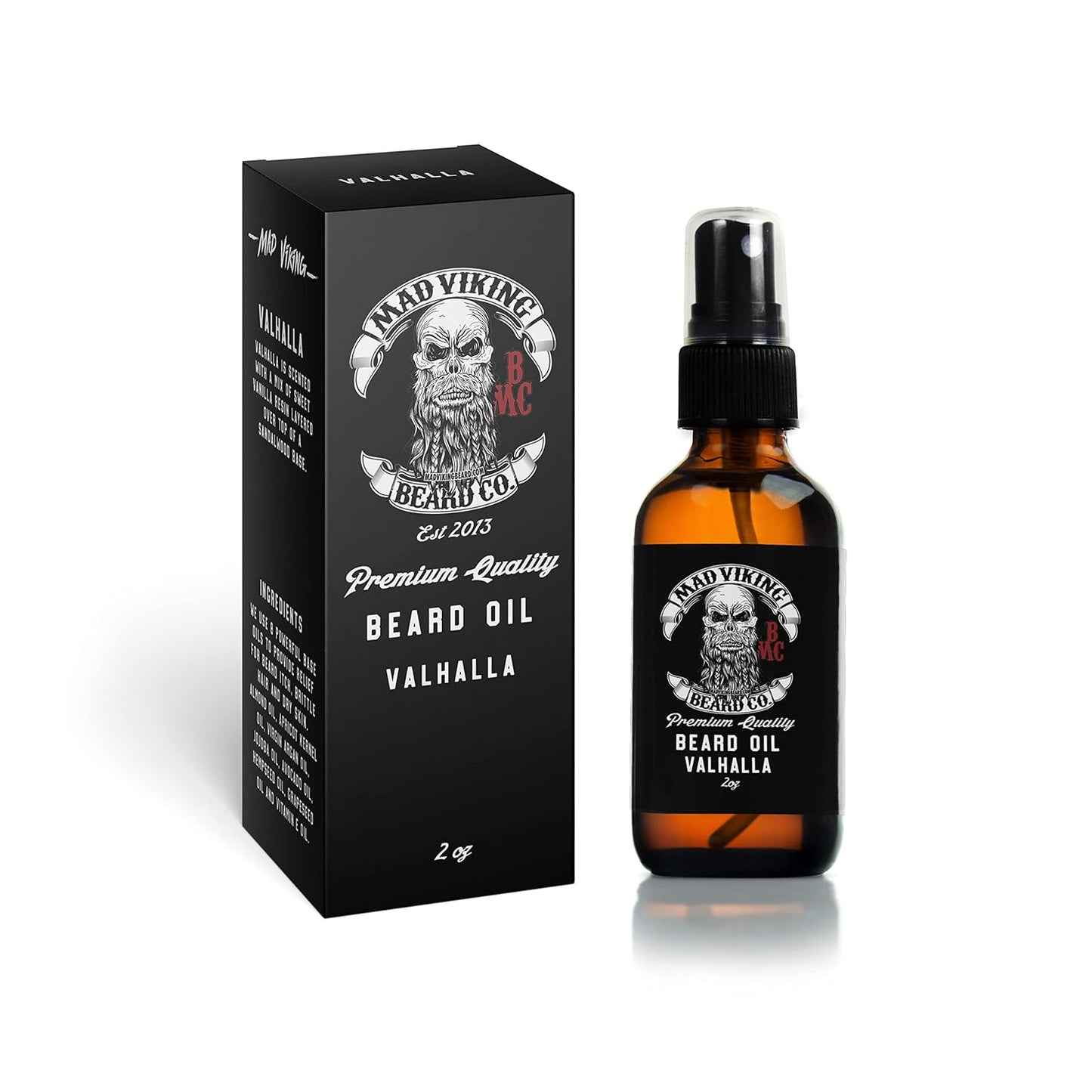 Mad Viking Valhalla Beard Oil - Hydrate, Soften And Grow Your Beard Naturally. Fight Itch And Dandruff With A Smooth Sandalwood & Vanilla Scent, Made In The USA - 2oz