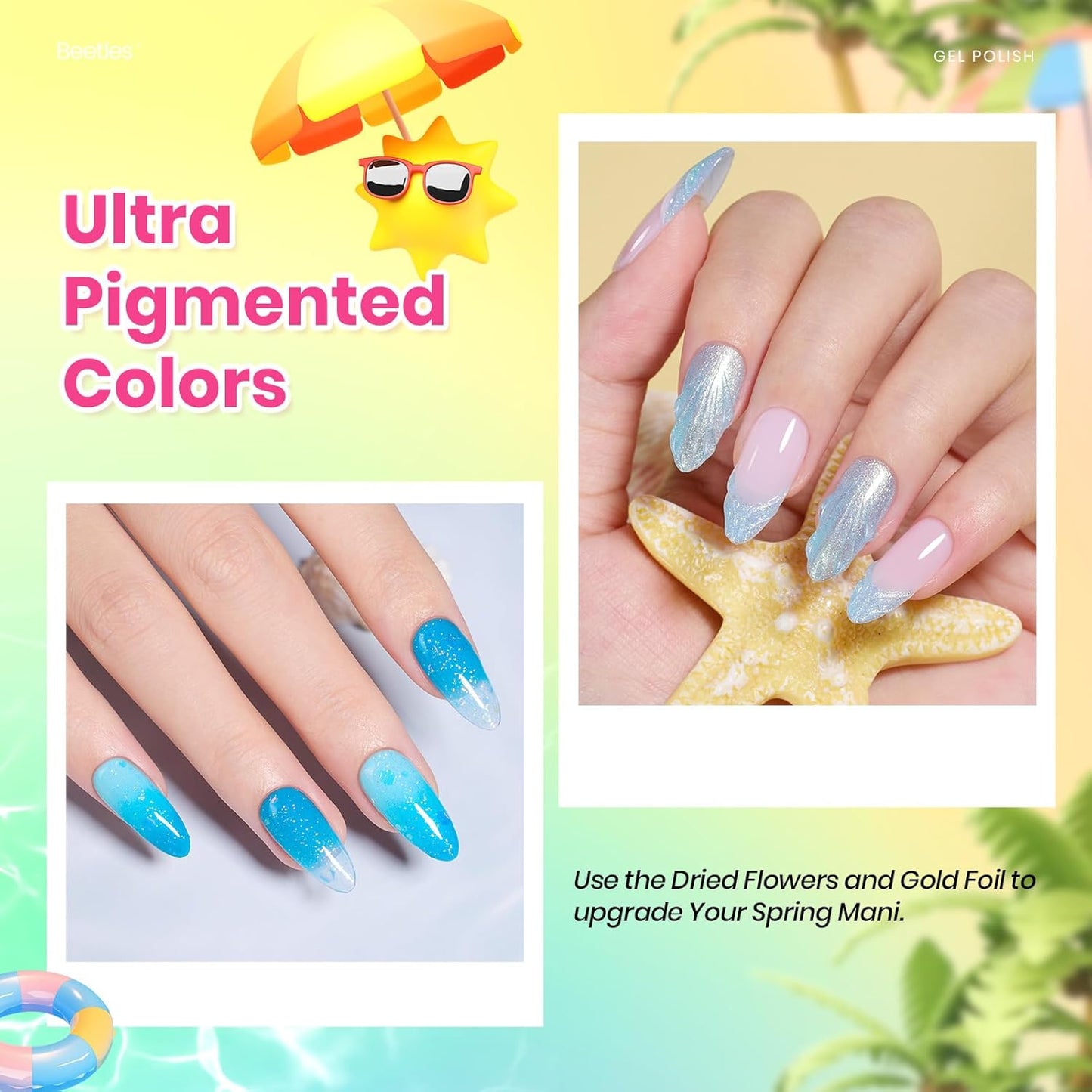 Beetles Gel Nail Polish Set - 20 Colors Gel Polish Pink Blue Green Yellow Pearl Color Gel with Base Glossy & Matte Top Coat Uv DIY Salon Manicure Kit Beach Bash Halloween Nails Gift for Women
