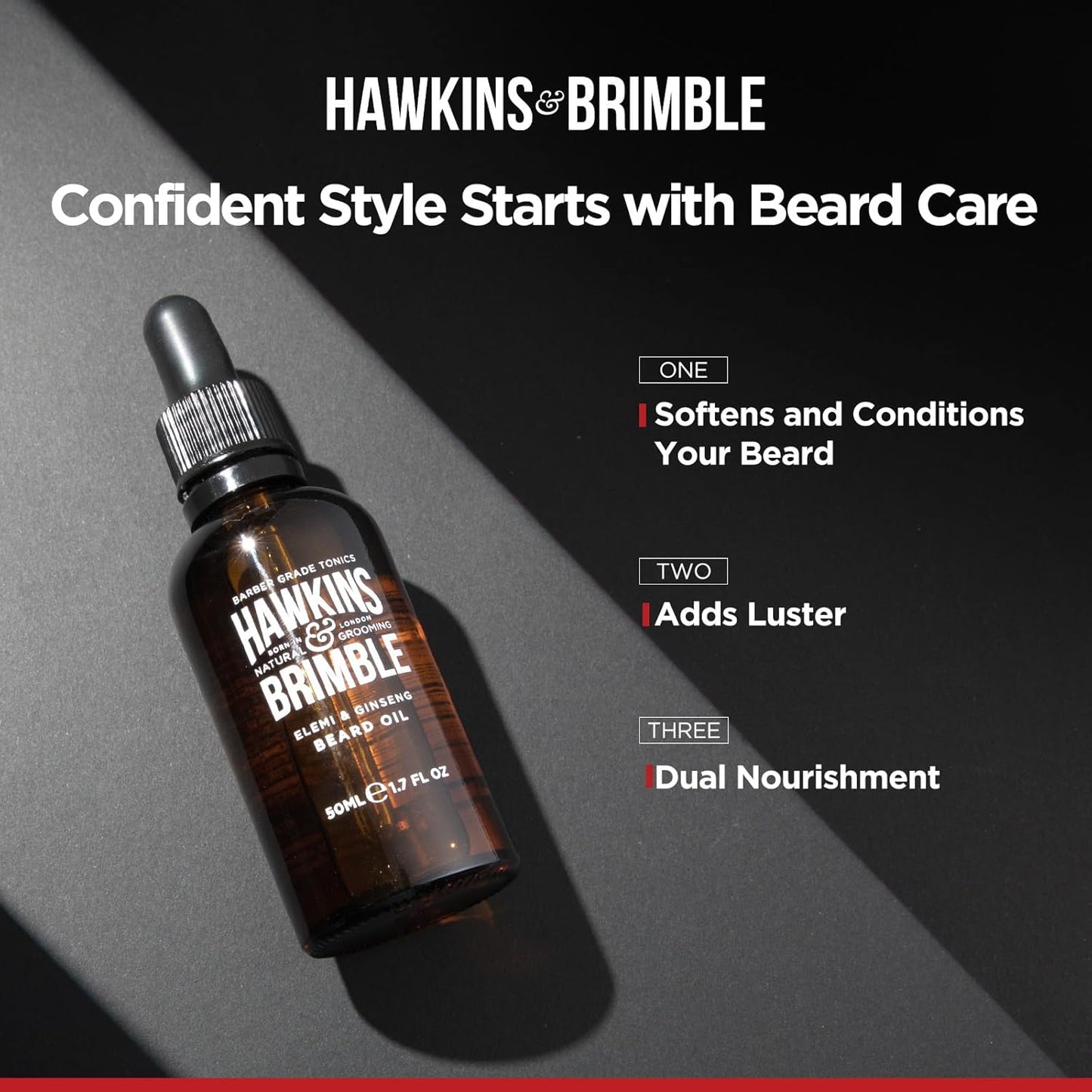 Hawkins & Brimble Beard Oil For Men Growth - Sandalwood Scent with Argan & Castor Oils, Shea Butter | Softens & Moisturizes, Promotes Healthy Beard Growth, 50ml