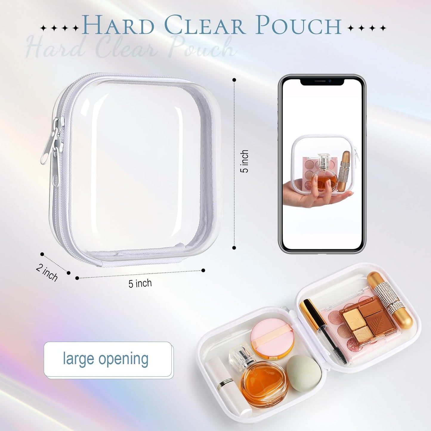 Sanwuta 6 Pcs Clear Hard Zipper Case Pencil Pouches Hard Plastic Zipper Pouches Makeup Bag Transparent Cases for Snacks Plastic Storage Organizer Box for Travel(White,5 x 5 x 2 Inch)
