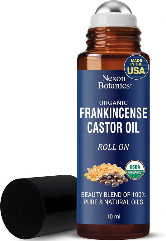 Organic Castor Oil and Frankincense Eye Roller 10 ml - Under Eye Puffiness & Fine Line Moisturizer - Lightweight Roll On - Nexon Botanics