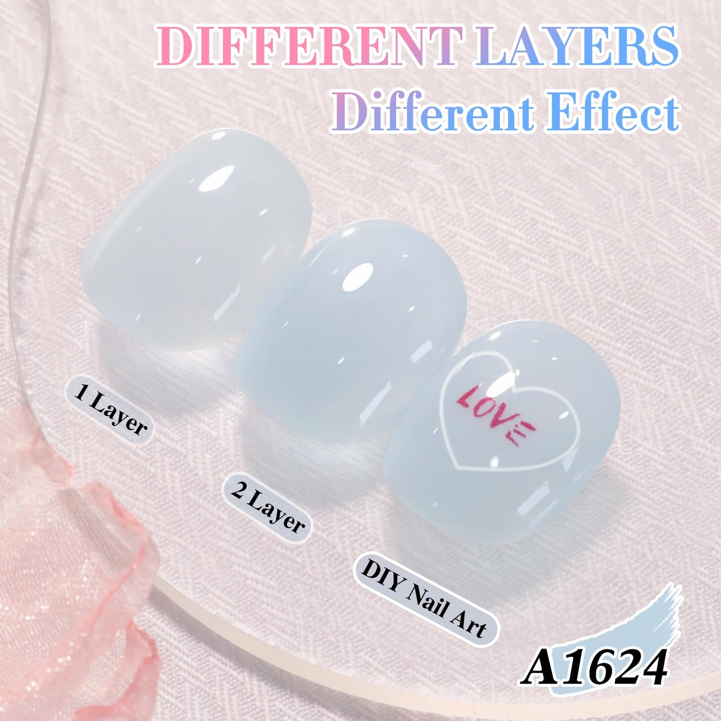 Double Rhythm 0.50 OZ Translucent Gel Polish Same Color Same Bottle Sheer Pastel Neutral Natural Milky 15 ML Jelly UV Nail Art DIY at Home (Blue-A1624)