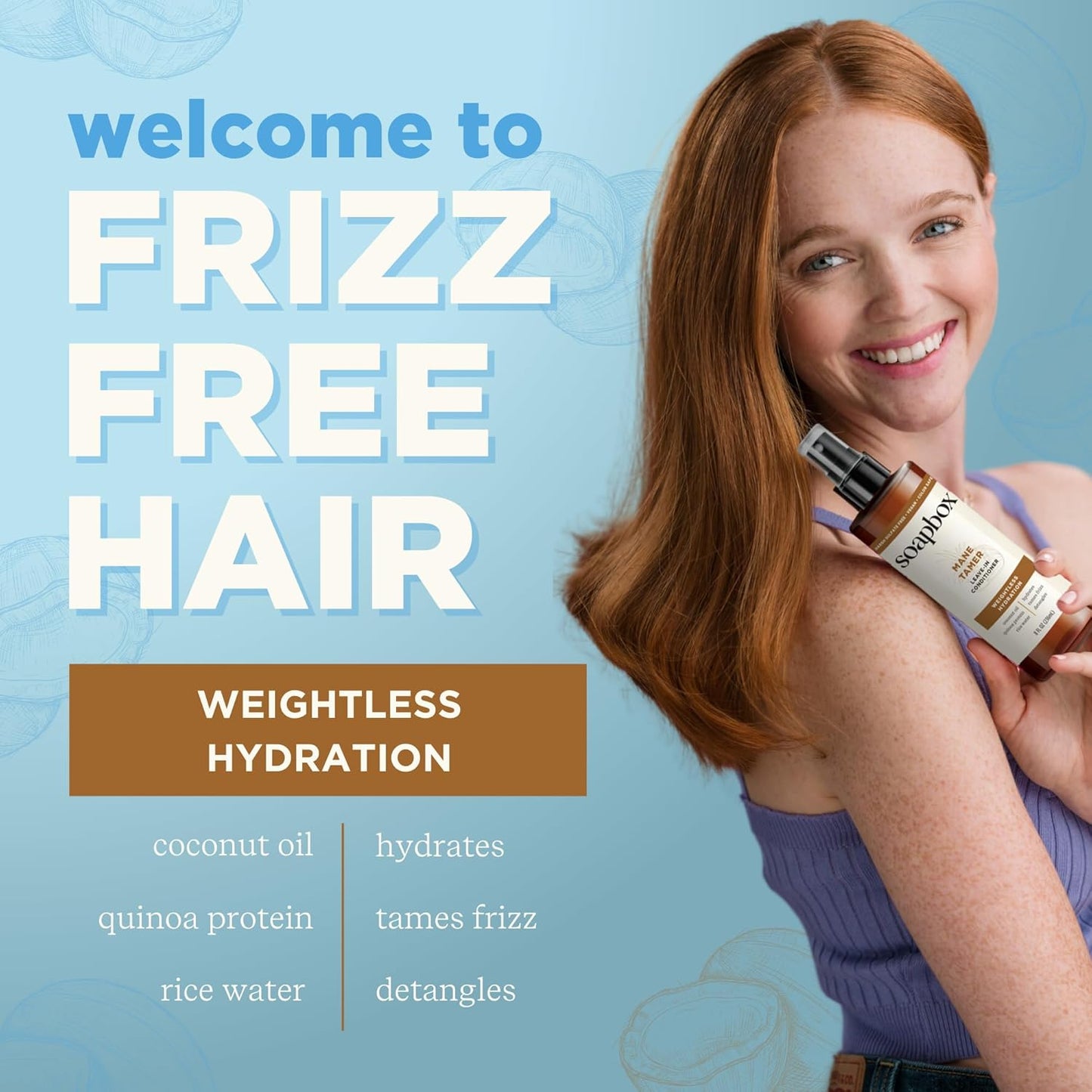 Soapbox Mane Tamer, Leave-In Conditioner Spray to Tame Frizz, Smooth Fly Aways, Hydrate, Add Shine & Detangle Dry, Damaged Hair, Paraben Free, Vegan (8oz)