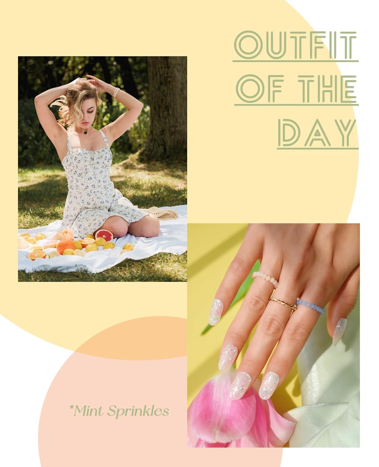 Semi Cured Gel Nail Strips, 20 pcs Nail Wraps, Glaze Stickers, Salon Quality French Manicure, Full Decal Gel Polish Strips, Long Lasting SCG, Easy on, UV Required (Mint Sprinkles)