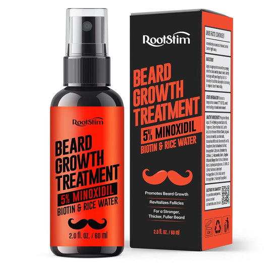 5% Minoxidil Beard Growth Serum for Men: Hair Regrowth Spray with Biotin & Rice Water - Extra Strength Beard Oil for Faster Thicker and Fuller Beard Growth - 2.03 Fl Oz