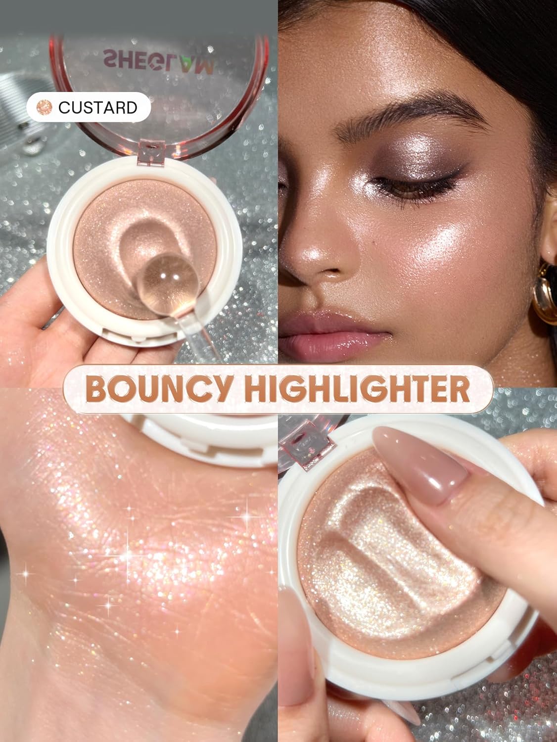 SHEGLAM Glowchi Bouncy Highlighter Mochi-like Formula Highlighter Long-lasting Shimmer Makeup-Custard