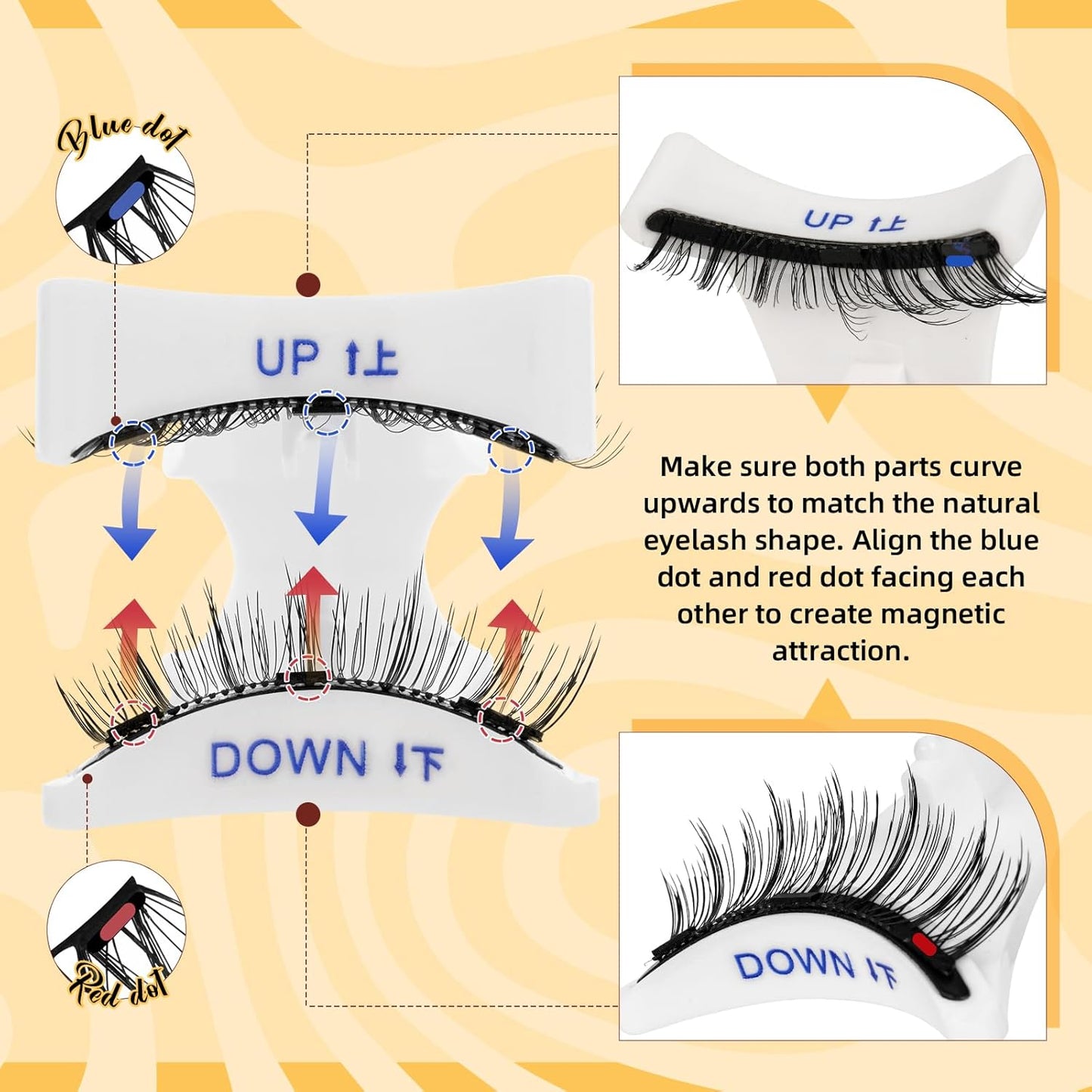 QUEWEL 2 Pairs Magnetic Eyelashes, Reusable No Glue Needed Magnetic Eyelashes Kit with Applicator Lash Clusters Kit without Eyeliner Easy to Wear and Remove (G-YC-C+D01)