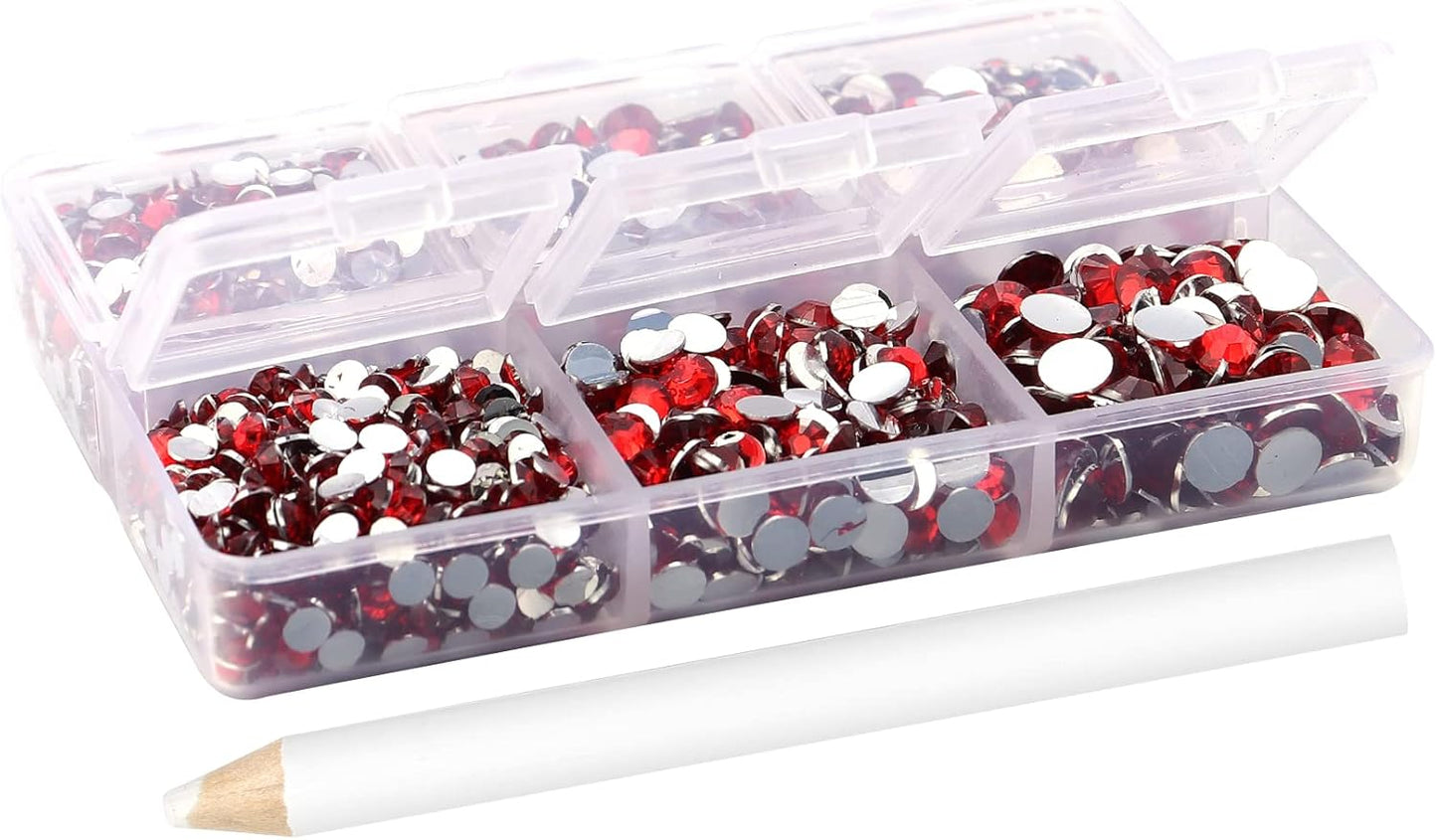 Multi Size 3mm 4mm 5mm Rhinestones Set for Nails Crafts Red Non Hotfix Rhinestones Nail Gems Rhinestone - Round Flat Back Resin Rhinestone for Makeup Clothes Shoes Eyes Bottles Crafts